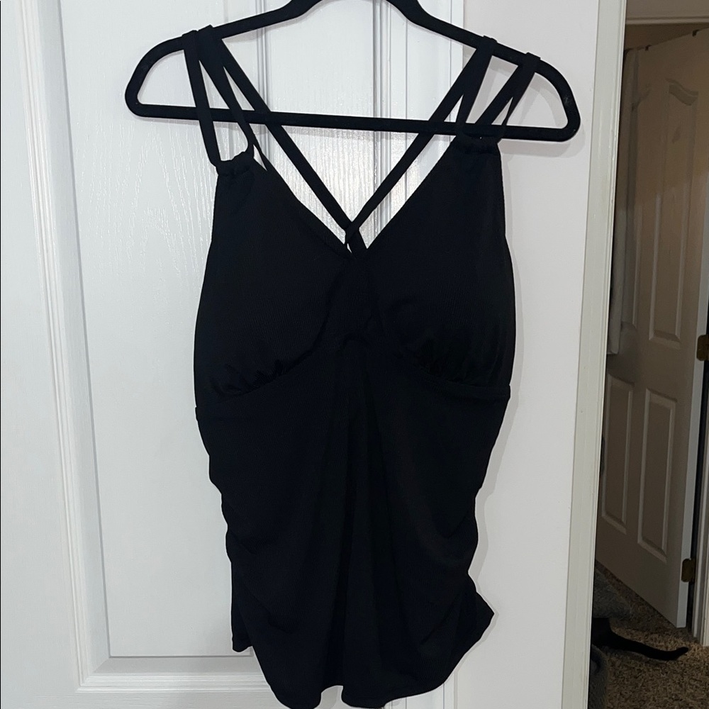 NWT SHEIN Curve Swim 2 piece black ribbed knit strappy tankini Size 3XL